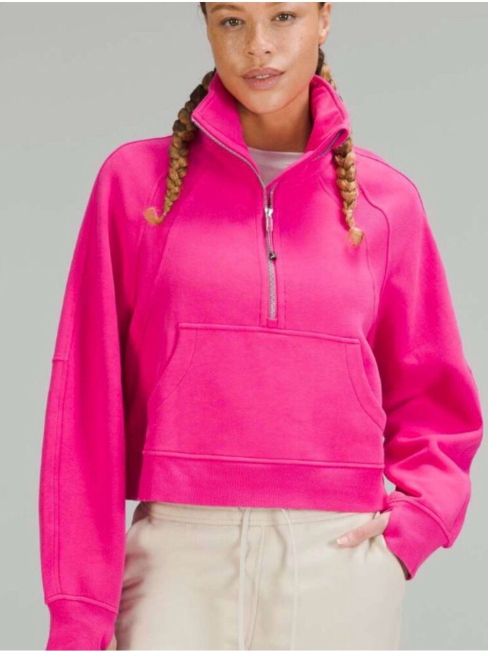 XL-XXL lululemon athletica Hot Pink Half-Zip Crop Scuba